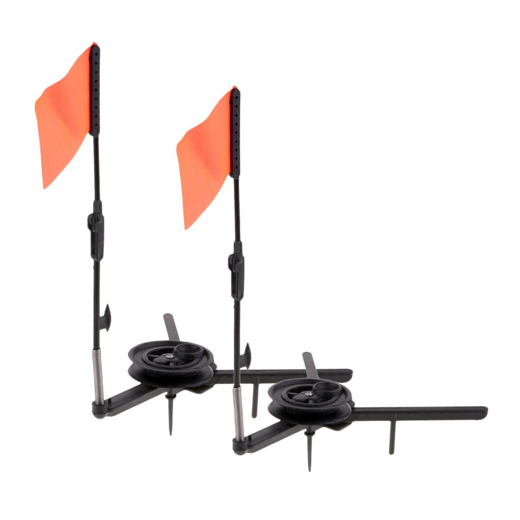 2pcs ABS Ice Fishing Tip-Up Ice Fishing Rods with Hole Cover and Orange Flag