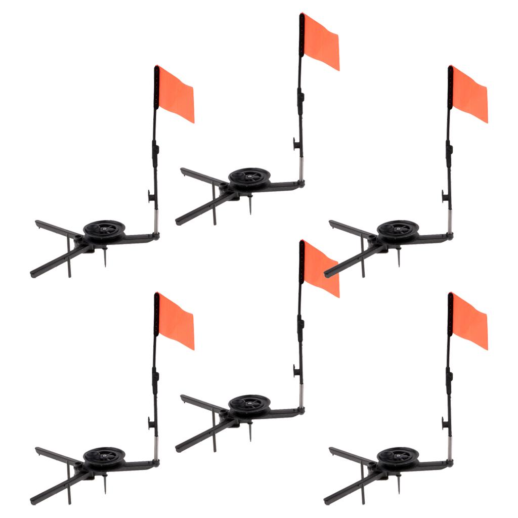 6pcs ABS Ice Fishing Tip-Up Ice Fishing Rod with Hole Cover and Orange Flag