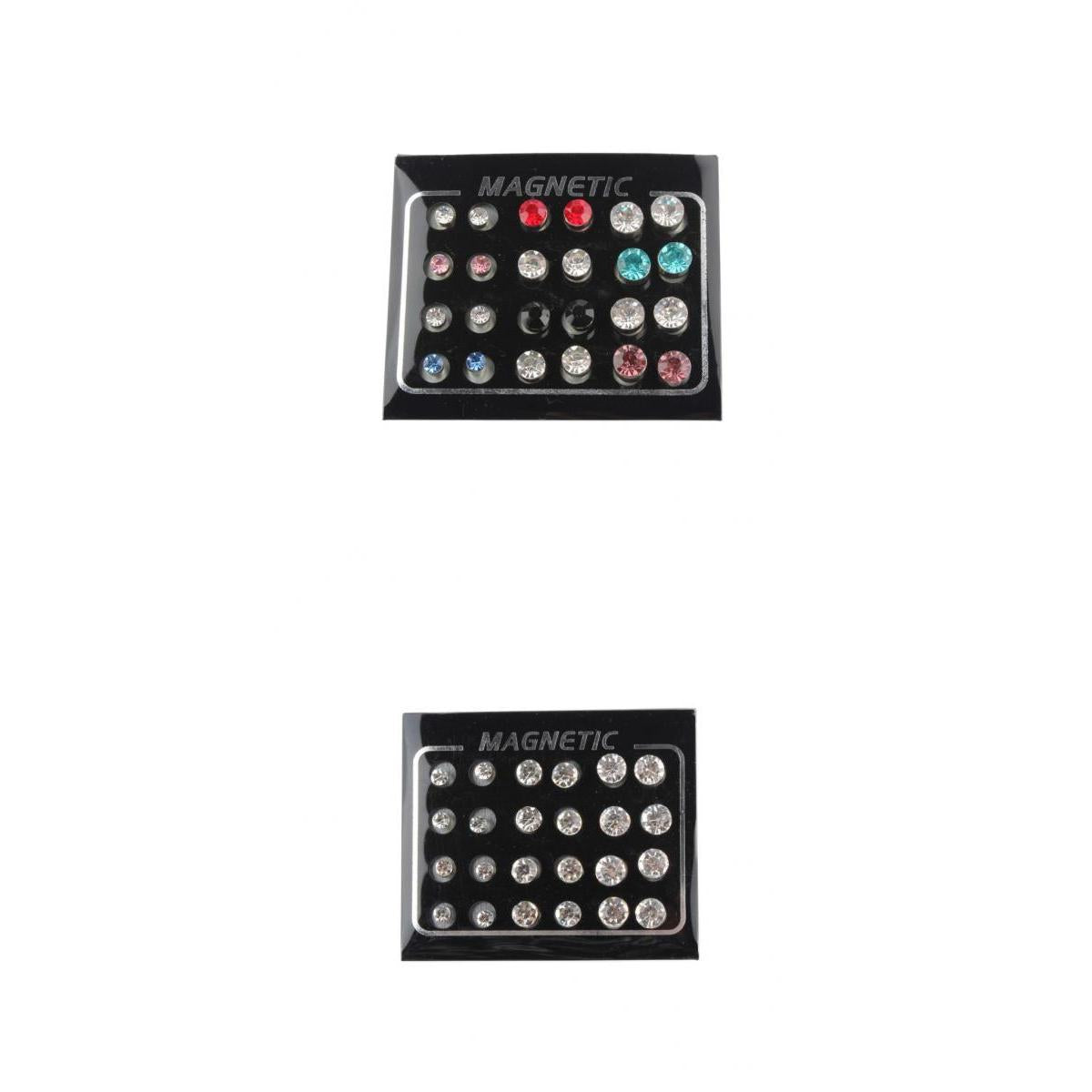 24 Pairs Mixed Size Multicolor Crystal Rhinestone Magnetic Earrings Ear Stud