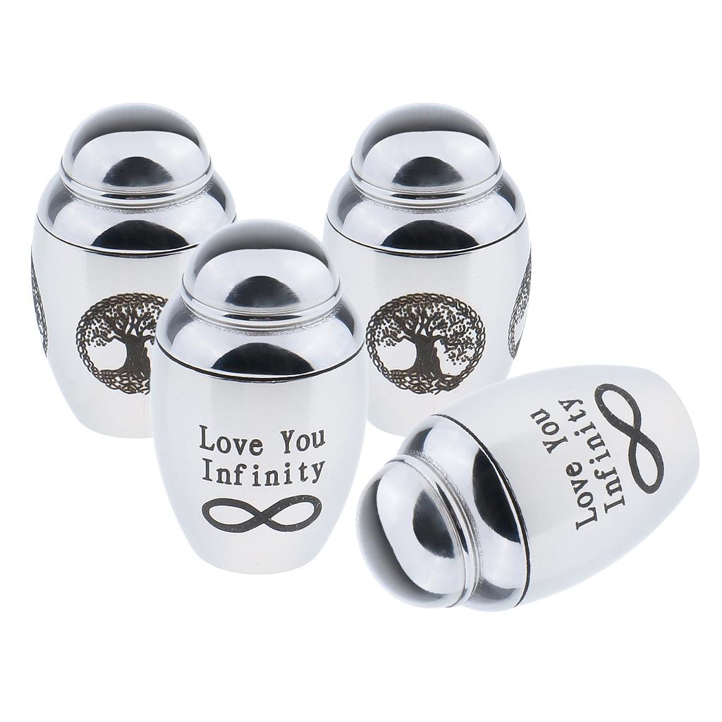 4 Pieces Stainless Steel Cremation Urn Memorial Jar Tree Of Life Love You
