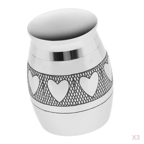 3 Piece Heart Print Stainless Steel Cremation Urn Ash Memorial Container Jar