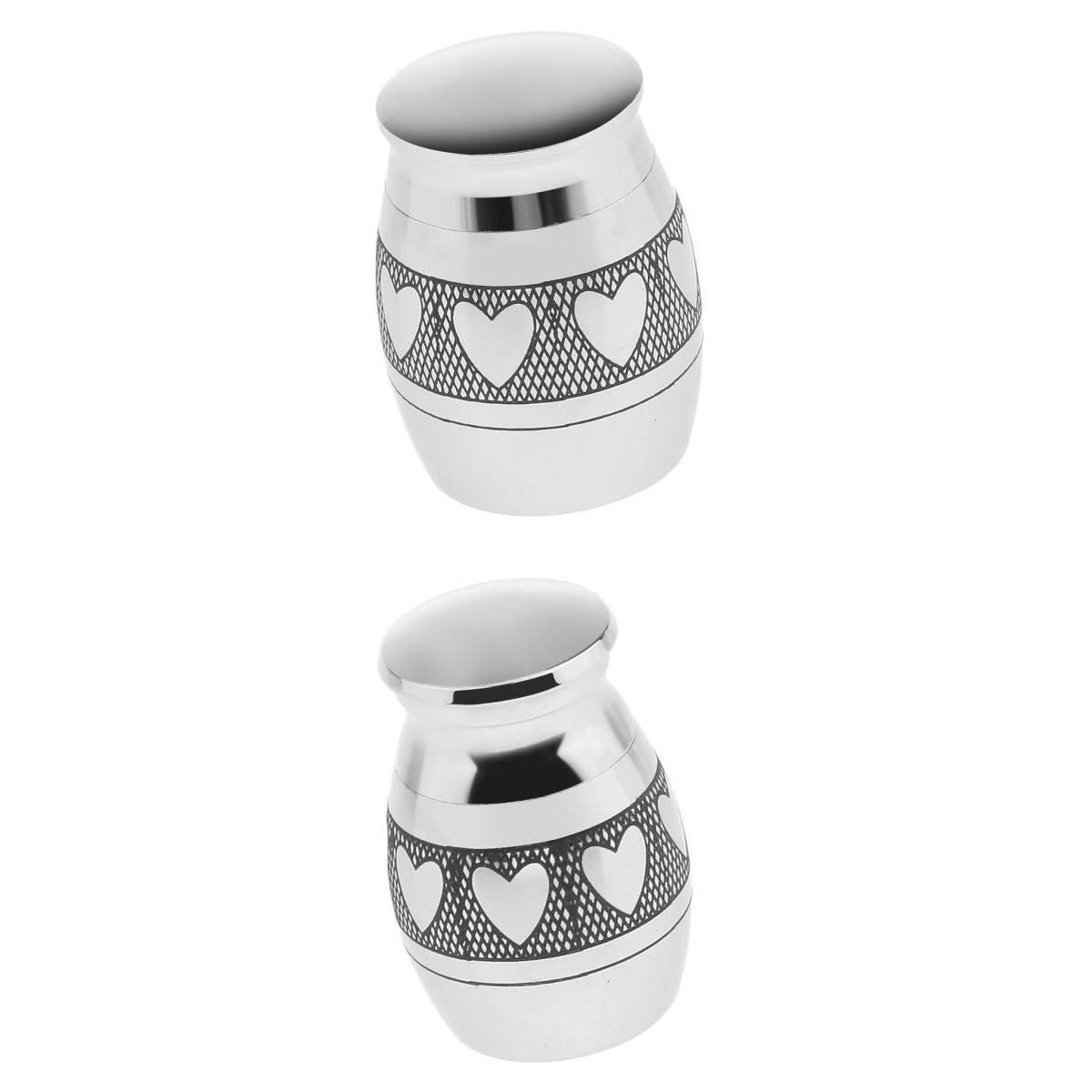 2 Pieces Mini Heart Stainless Steel Cremation Urn Jar Ashes Memorial Casket