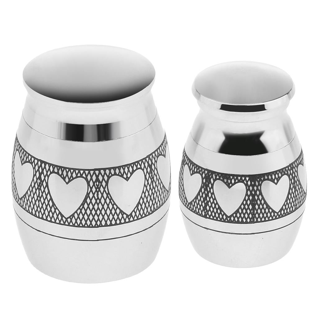 2 Pieces Mini Heart Stainless Steel Cremation Urn Jar Ashes Memorial Casket