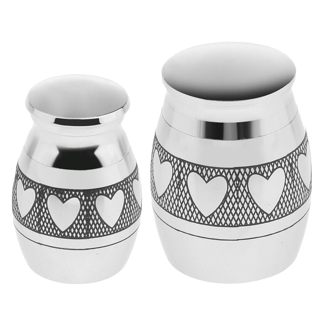 2 Pieces Mini Heart Stainless Steel Cremation Urn Jar Ashes Memorial Casket