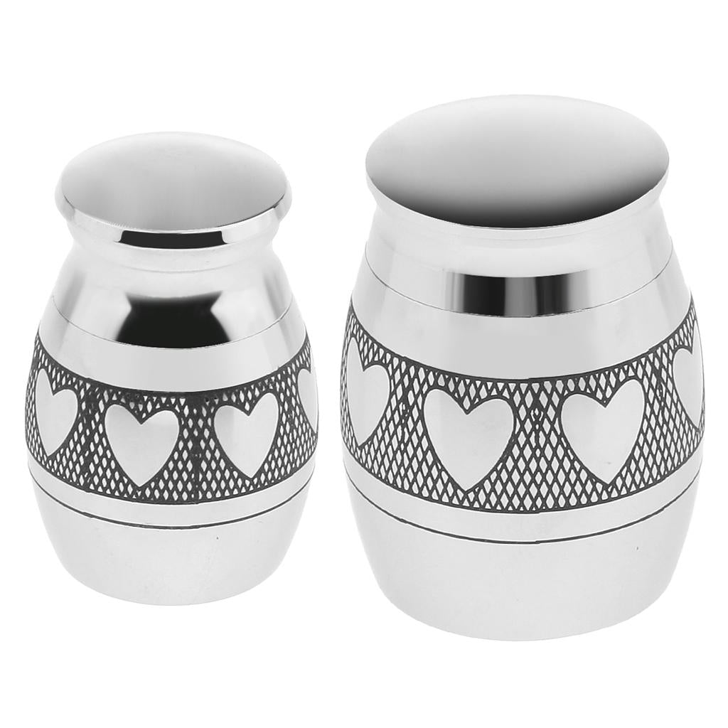2 Pieces Mini Heart Stainless Steel Cremation Urn Jar Ashes Memorial Casket