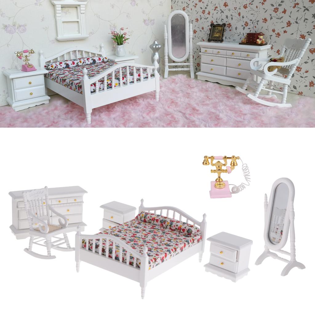 1/12 Dollhouse Miniature Wooden Retro Nursery Room Set Bedroom Furniture Kit