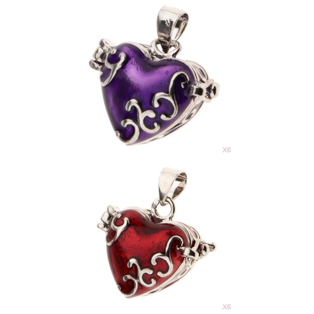 12 Pieces Enamel Heart Pendant Cremation Keepsake Urn Purple Red Mixed