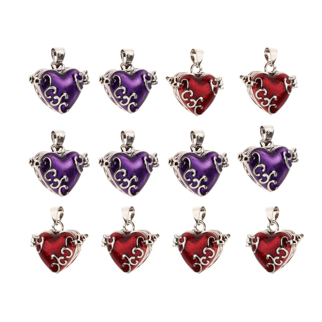 12 Pieces Enamel Heart Pendant Cremation Keepsake Urn Purple Red Mixed