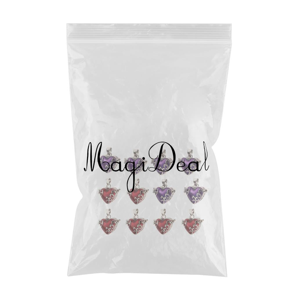 12 Pieces Enamel Heart Pendant Cremation Keepsake Urn Purple Red Mixed