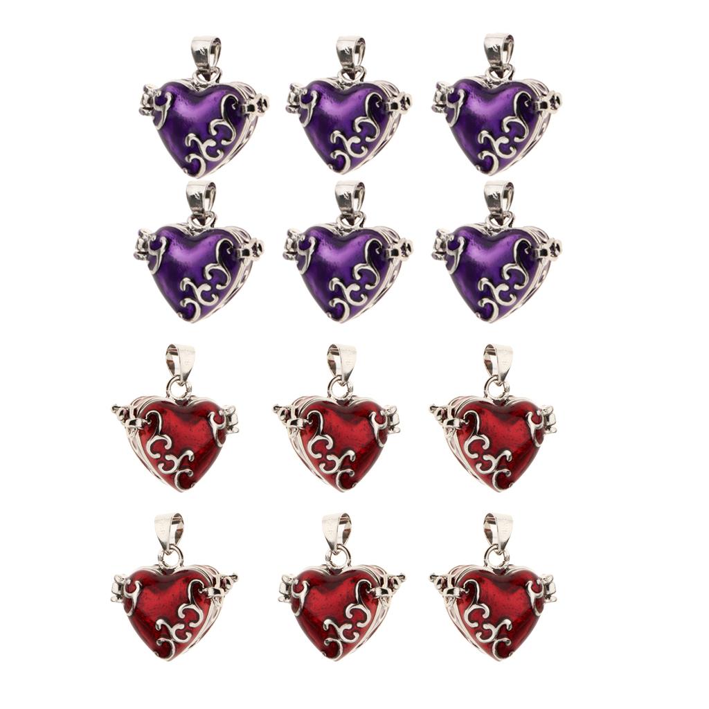 12 Pieces Enamel Heart Pendant Cremation Keepsake Urn Purple Red Mixed