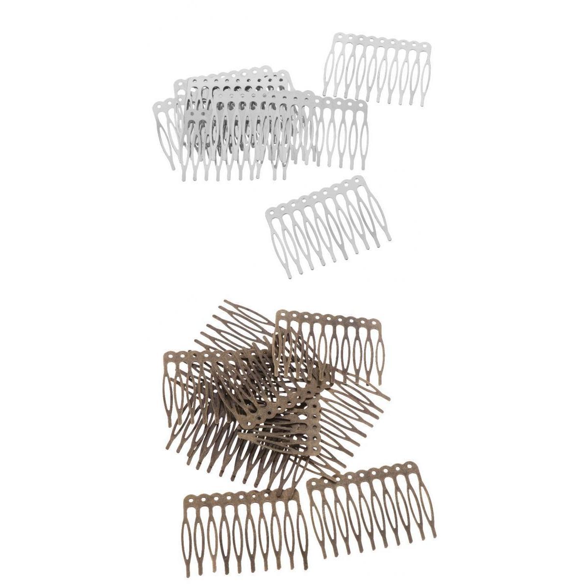 20 Pieces Blank Metal Hair Comb 55mm with 10 Teeth For Hair Accessories DIY