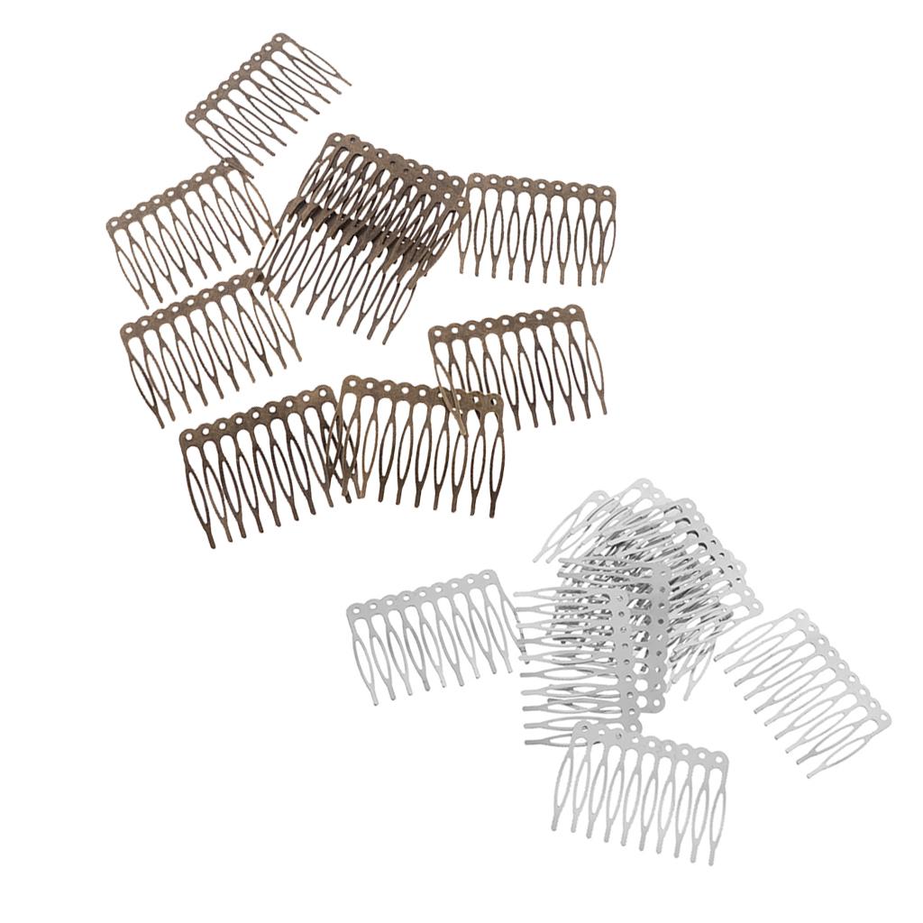 20 Pieces Blank Metal Hair Comb 55mm with 10 Teeth For Hair Accessories DIY