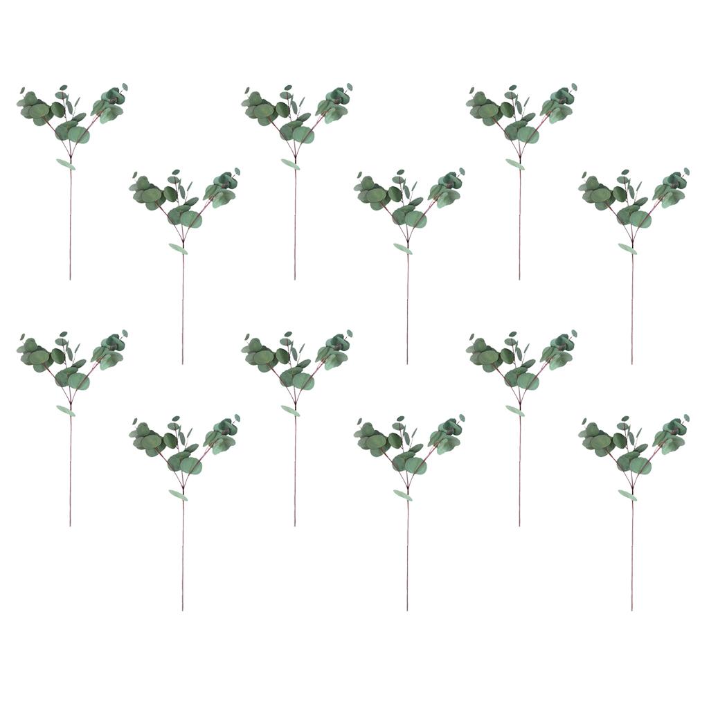 12pcs Single Branch Artificial Eucalyptus Leaves Silk Simulation Leaves