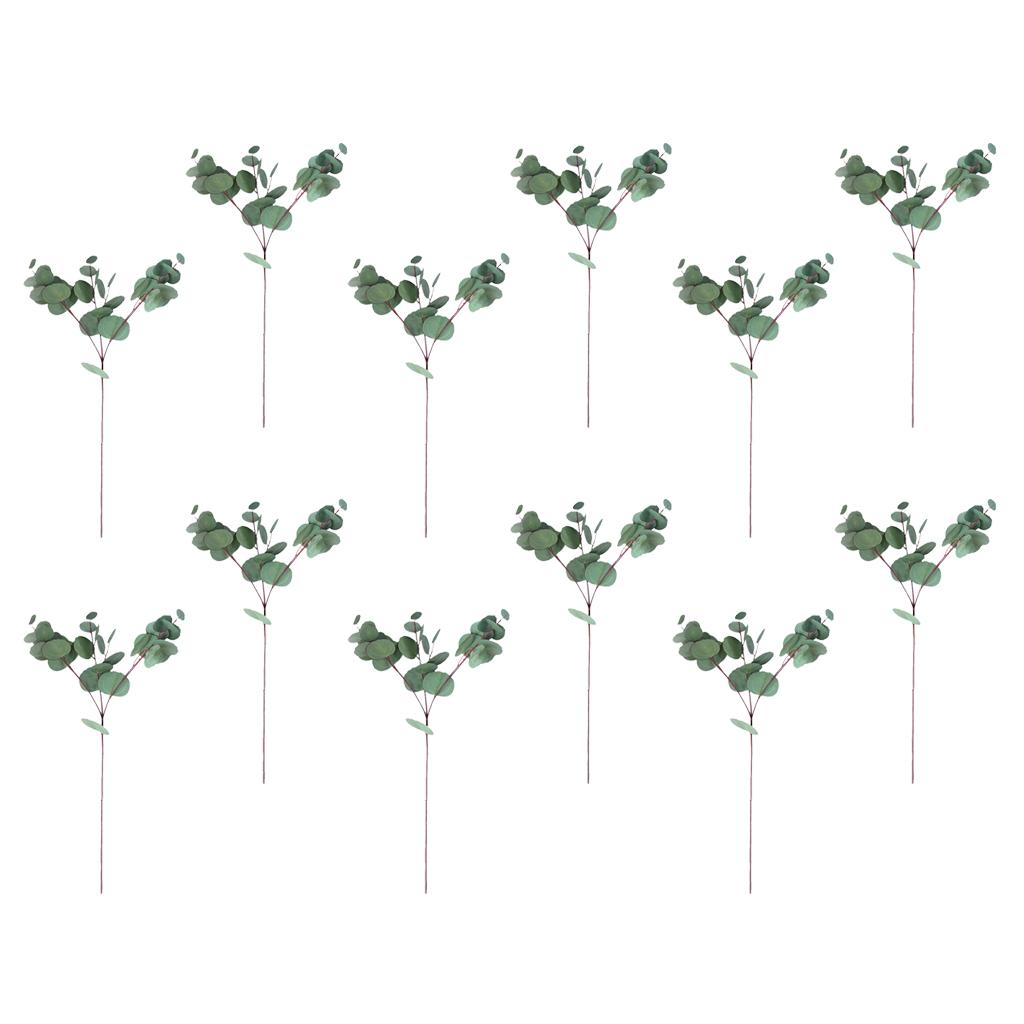 12pcs Single Branch Artificial Eucalyptus Leaves Silk Simulation Leaves