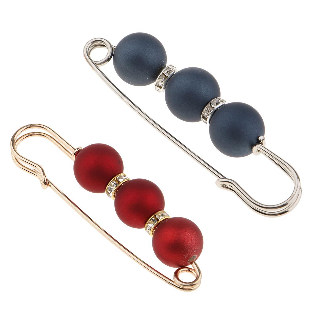 2 Pieces Practical Fashion Charm ABS Pearl Stick Pin Scarf Safety Pin Brooch