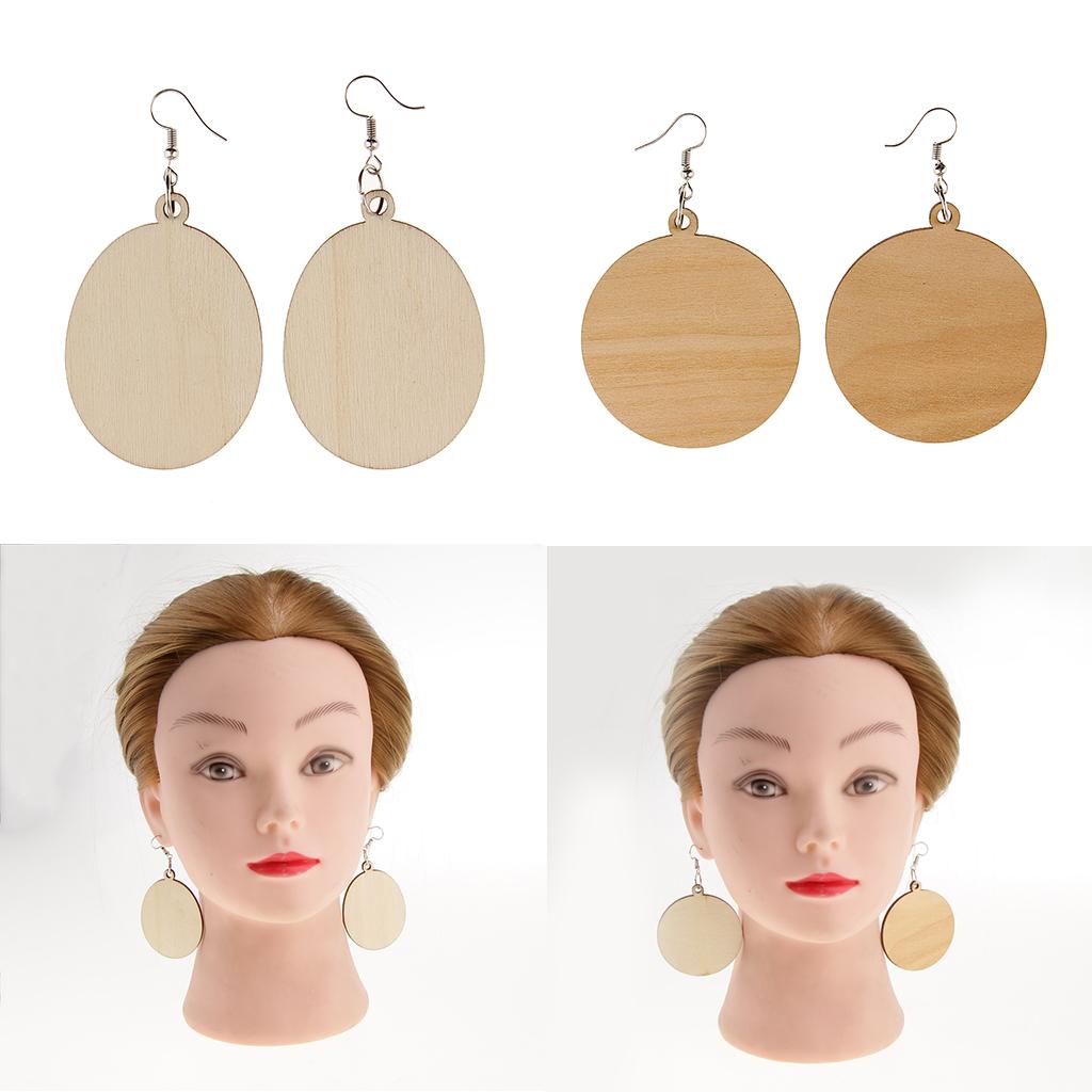 2 Pairs Natural Geometric Dangle Earrings Wooden Drop Studs for Women Girls
