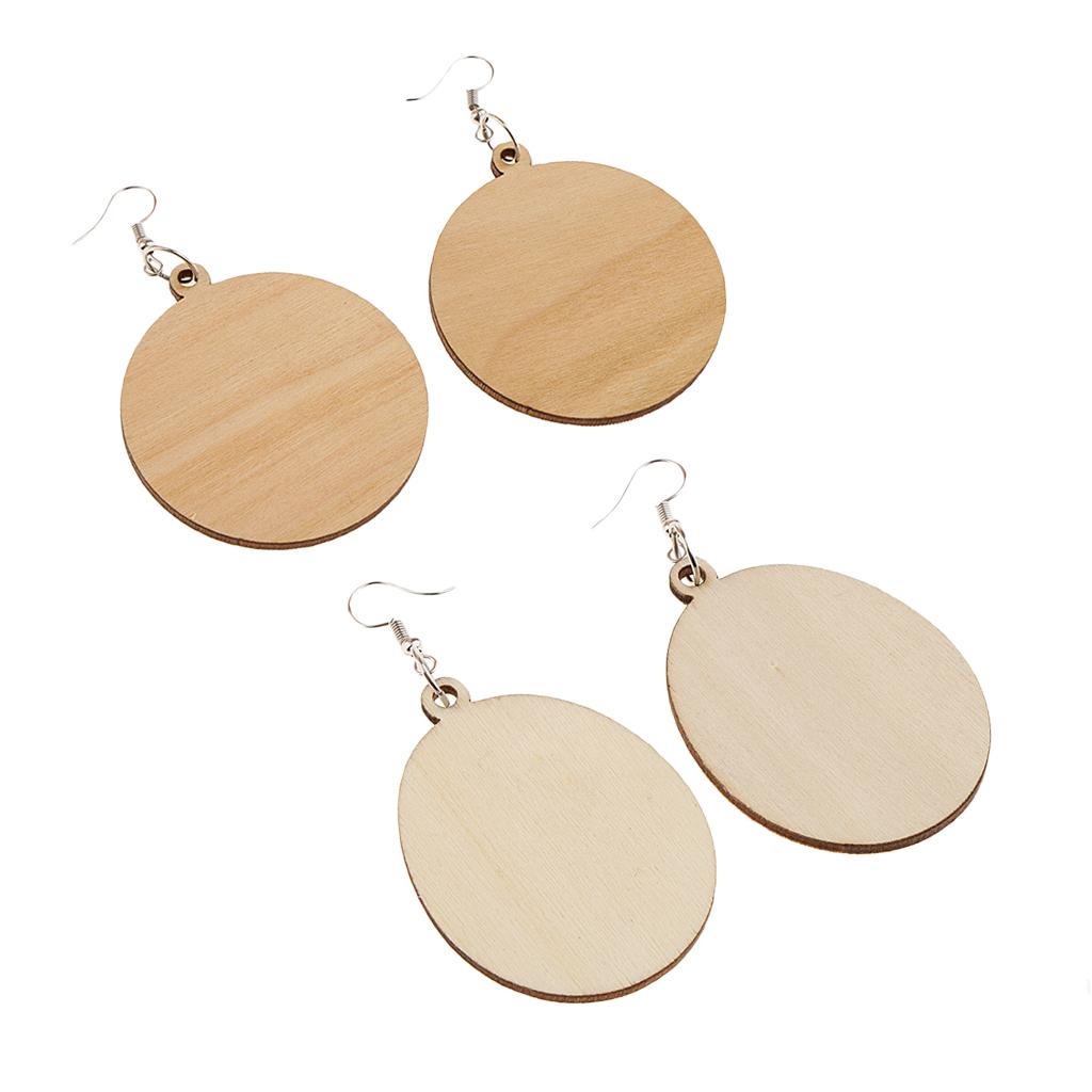 2 Pairs Natural Geometric Dangle Earrings Wooden Drop Studs for Women Girls