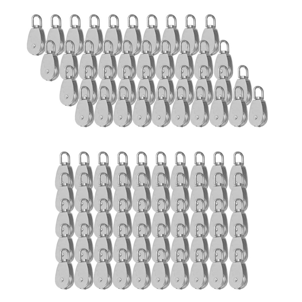 100Pcs Stainless Steel Single Wheel Pulley Block Swivel Rope Sheave Eye 15mm