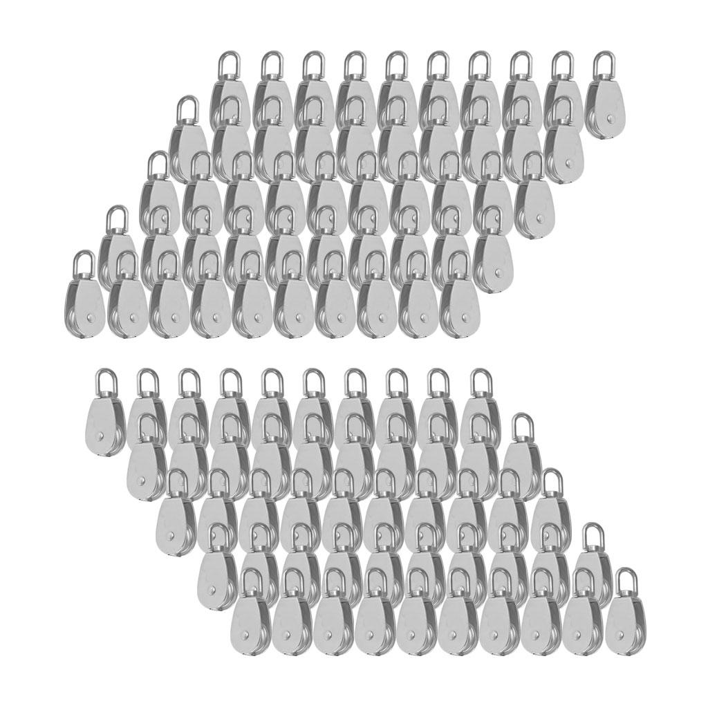 100Pcs Stainless Steel Single Wheel Pulley Block Swivel Rope Sheave Eye 15mm