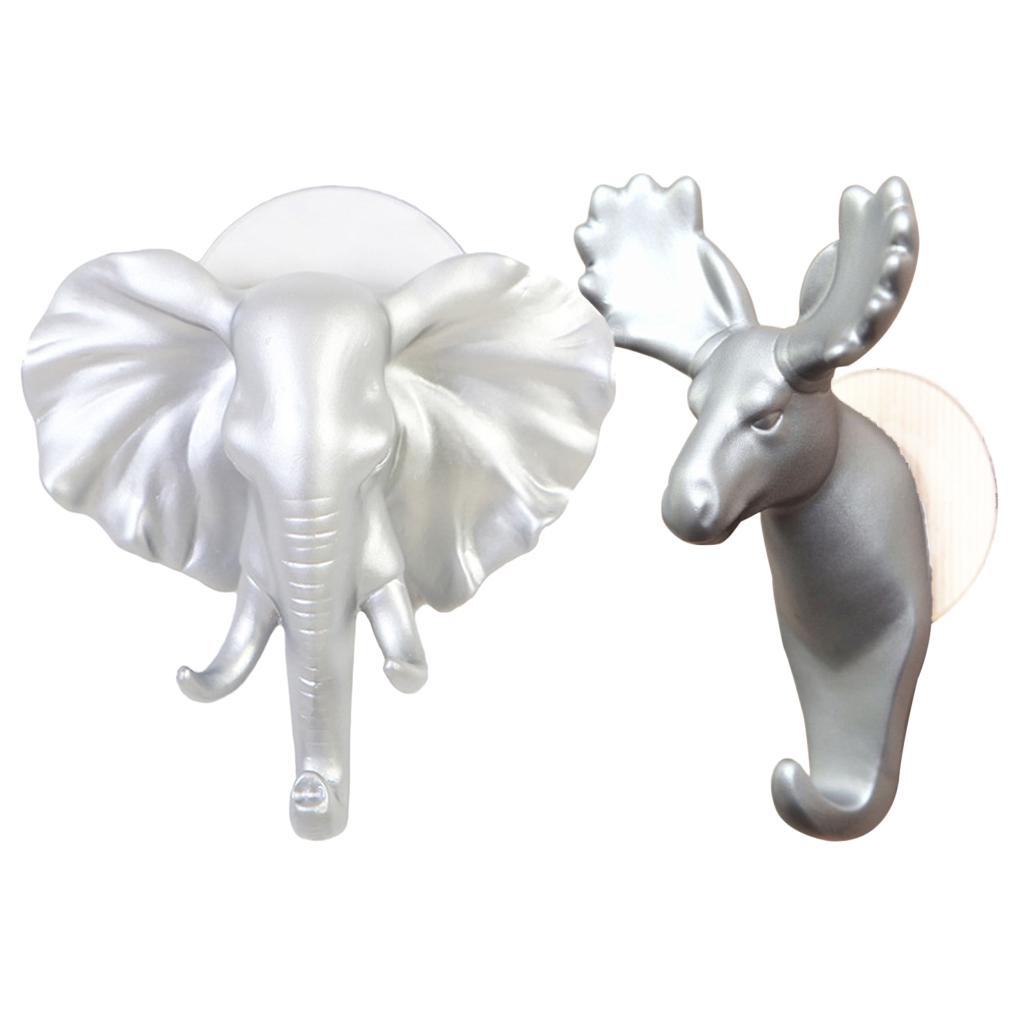 2 pack Elk Elephant Head Suction Hooks Wall Hanger Rack Holder