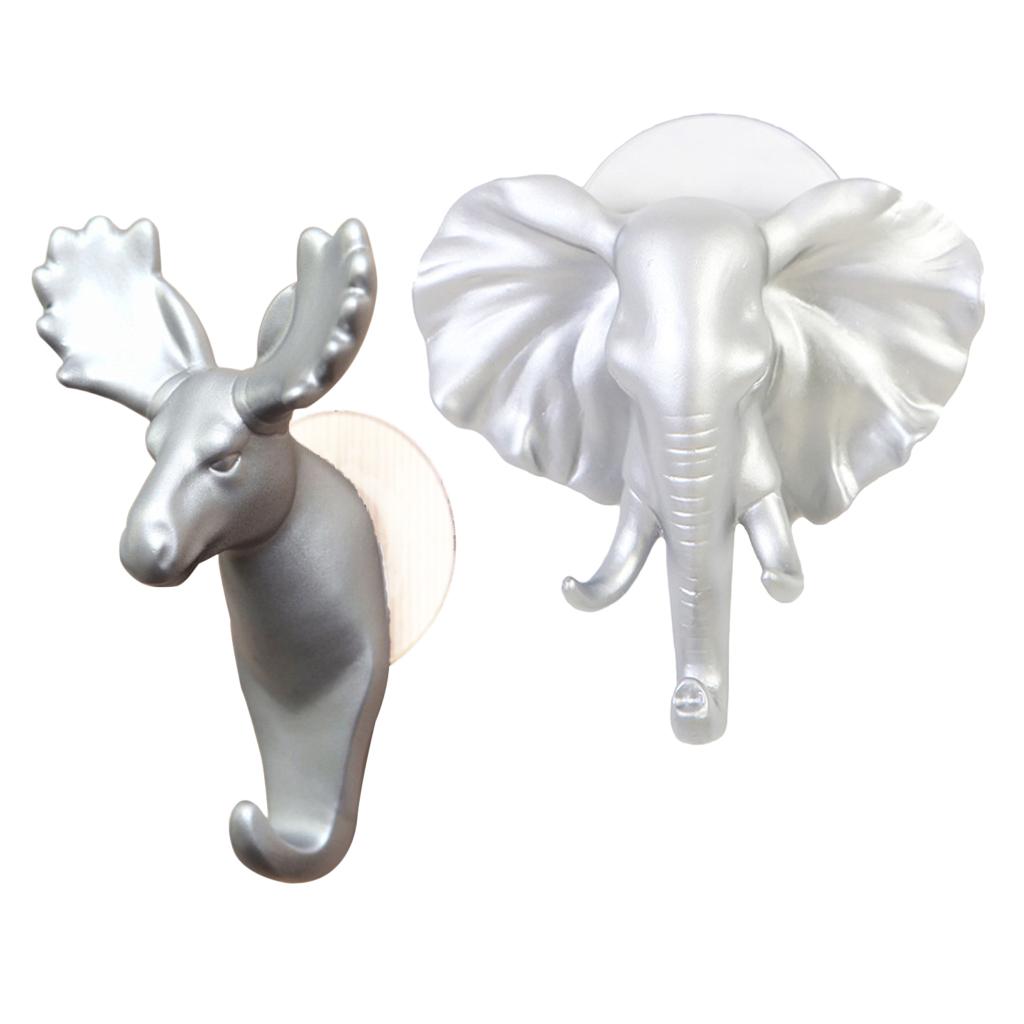 2 pack Elk Elephant Head Suction Hooks Wall Hanger Rack Holder