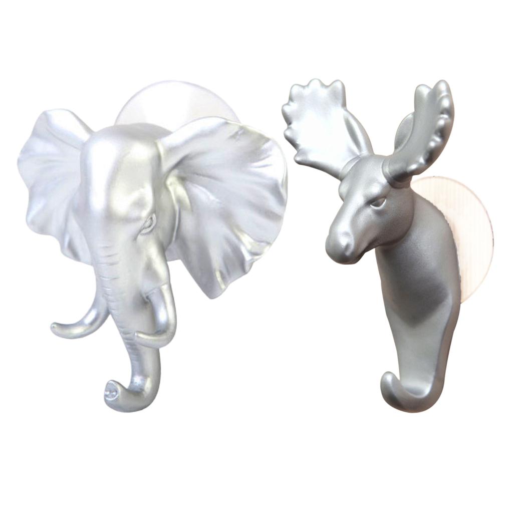 2 pack Elk Elephant Head Suction Hooks Wall Hanger Rack Holder