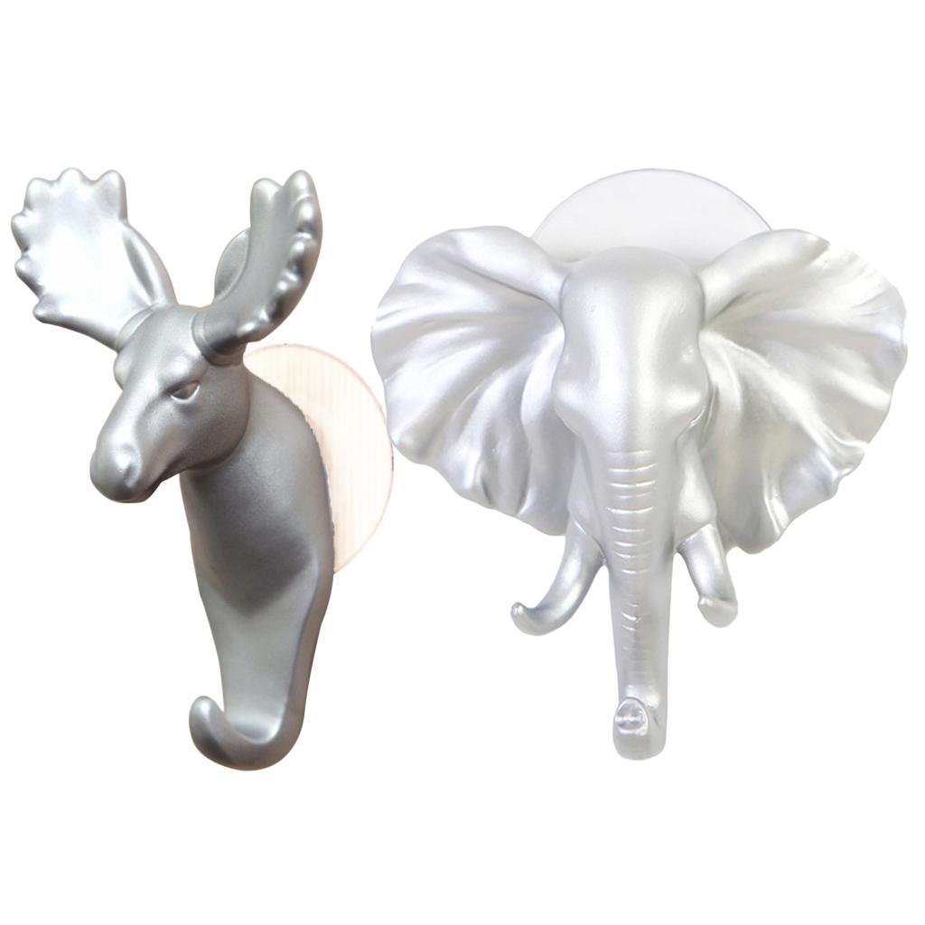 2 pack Elk Elephant Head Suction Hooks Wall Hanger Rack Holder