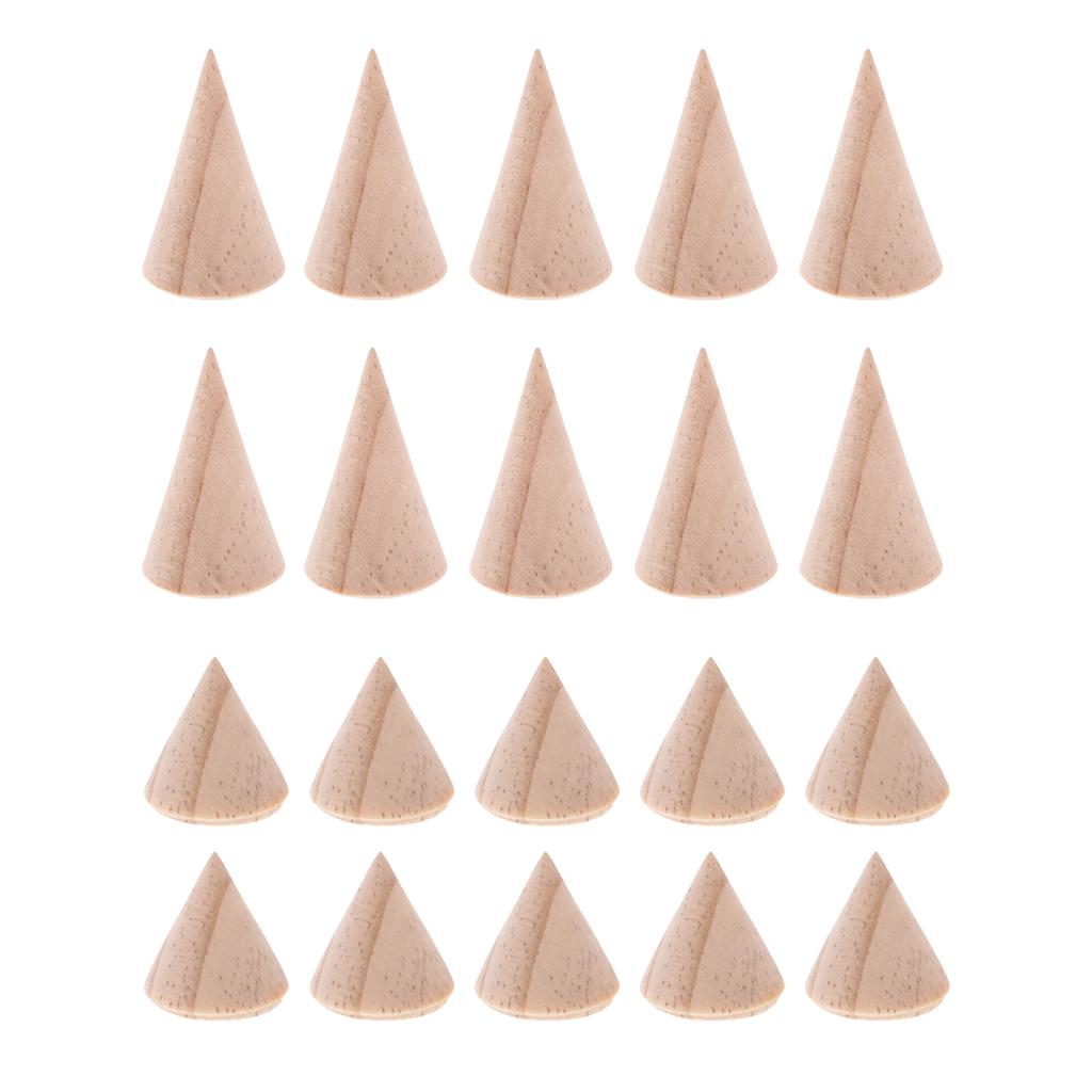 30 Pieces Lot Unpainted Natural Wooden Cone Stand Rack 3/5/8cm Ring Display