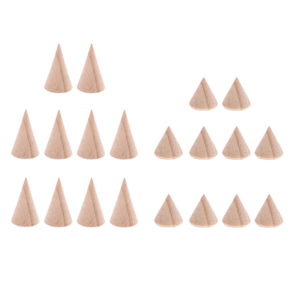 30 Pieces Lot Unpainted Natural Wooden Cone Stand Rack 3/5/8cm Ring Display