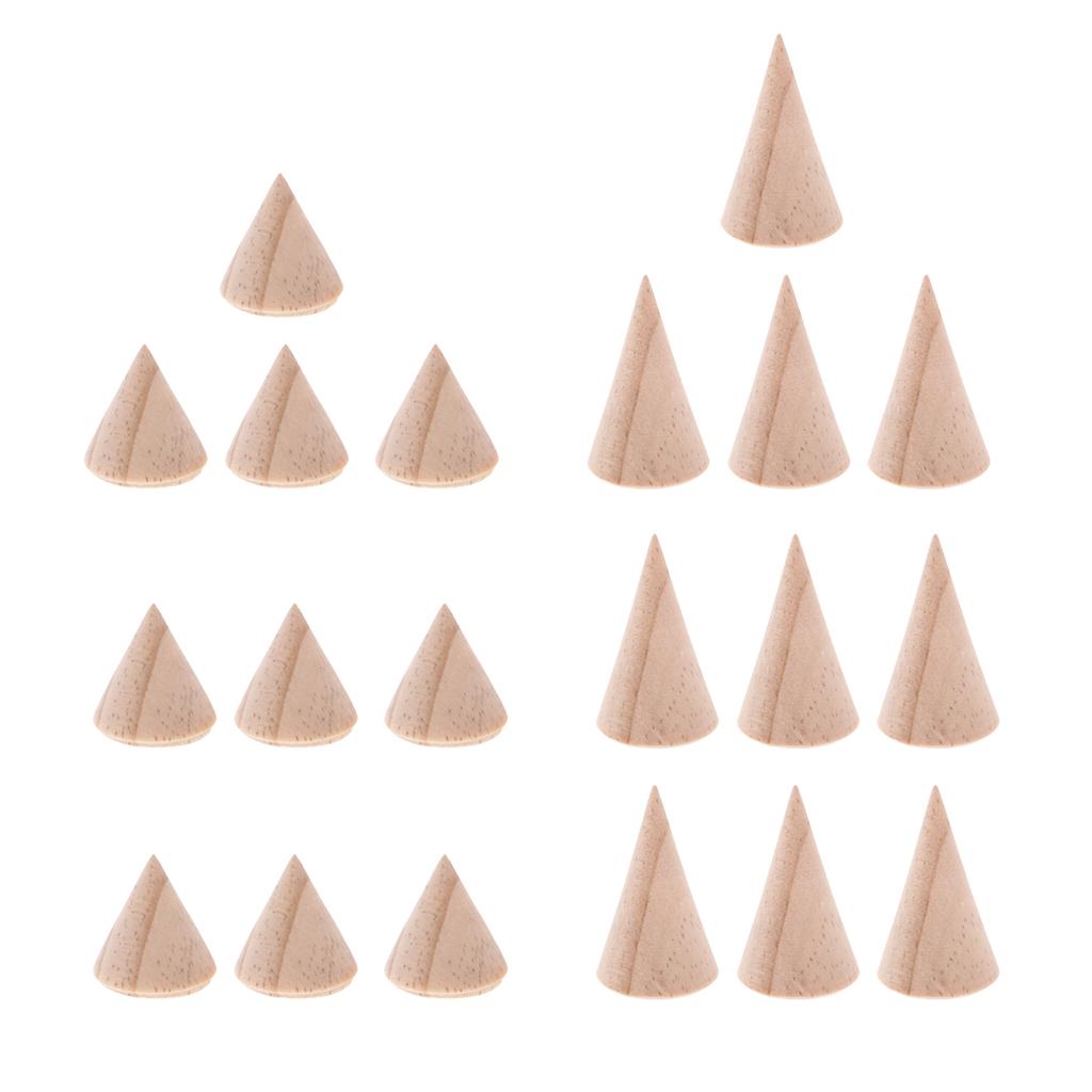 30 Pieces Lot Unpainted Natural Wooden Cone Stand Rack 3/5/8cm Ring Display