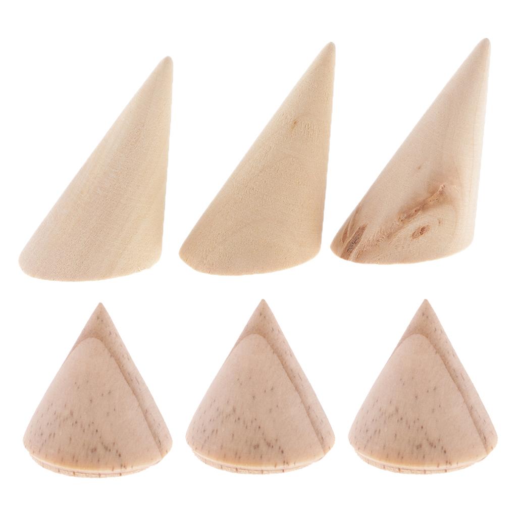 6 Pieces Natural Unpainted Cone Wooden Ring Display Rack Showcase 3/5.6cm