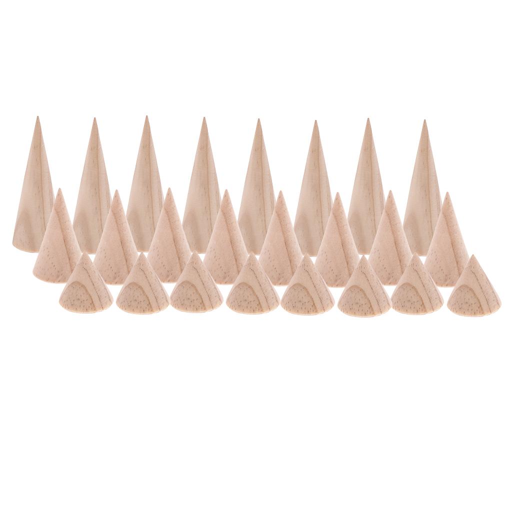 24 Pieces Wholesale Unpainted Cone Wooden Ring Display Stand Rack 3/5/8cm