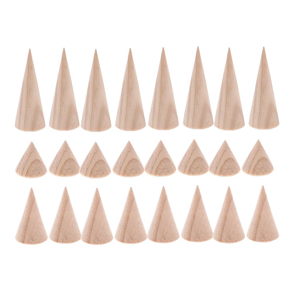 24 Pieces Wholesale Unpainted Cone Wooden Ring Display Stand Rack 3/5/8cm