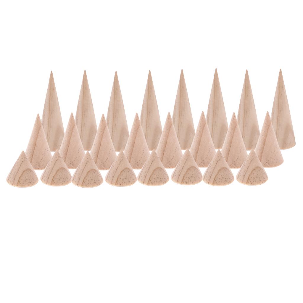 24 Pieces Wholesale Unpainted Cone Wooden Ring Display Stand Rack 3/5/8cm