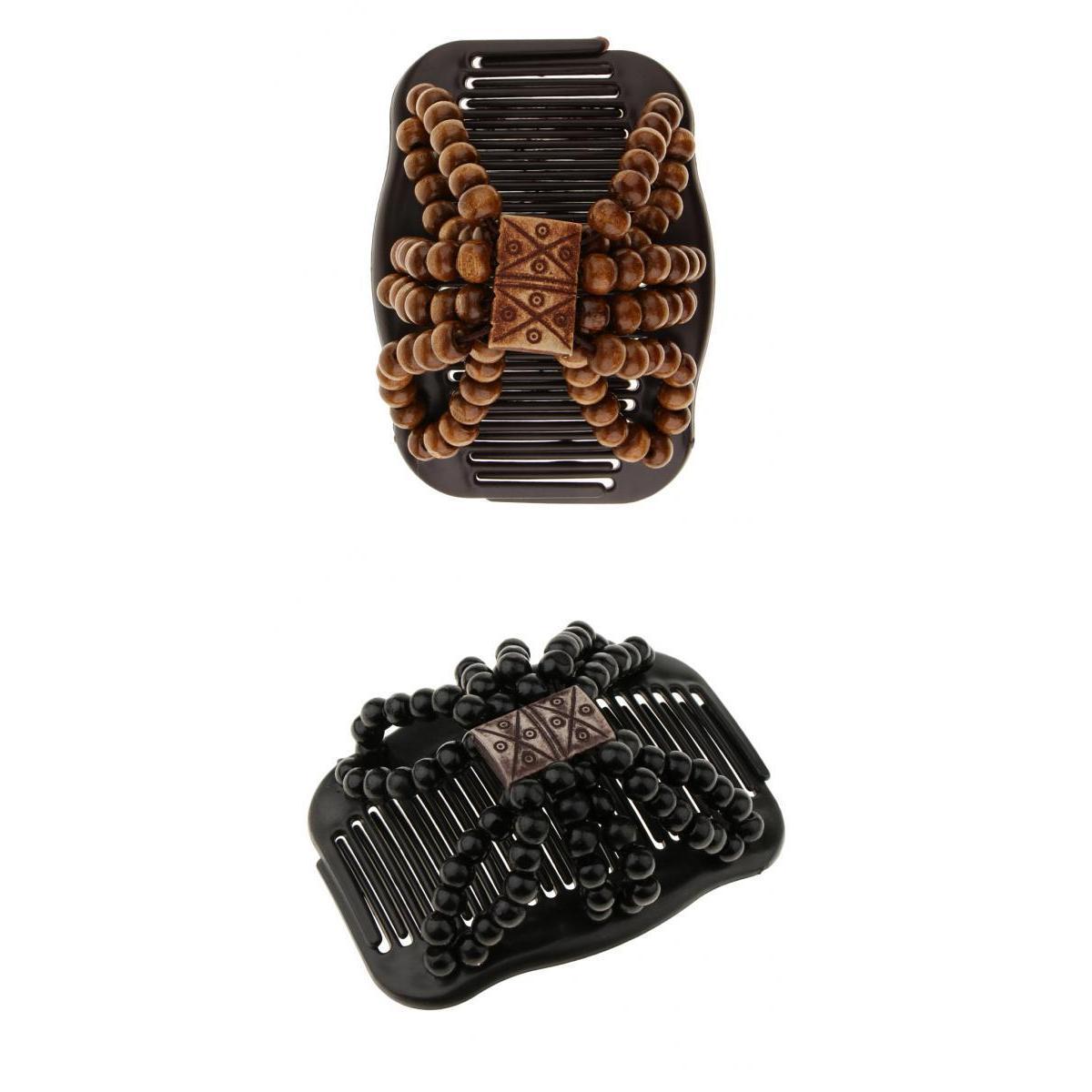 2/Set Stretch Double Hair Comb Clip Wood Beads Double Clip Hair Accessories