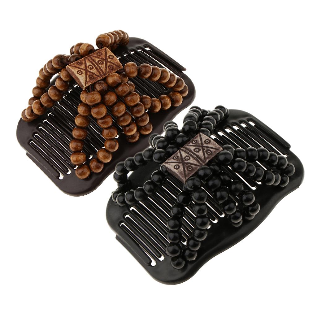 2/Set Stretch Double Hair Comb Clip Wood Beads Double Clip Hair Accessories