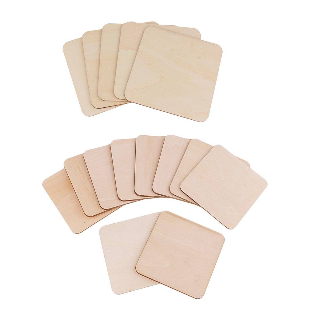 15pcs Mixed Blank Wood Square Plaque Unfinished Wooden Cutout Shapes Craft