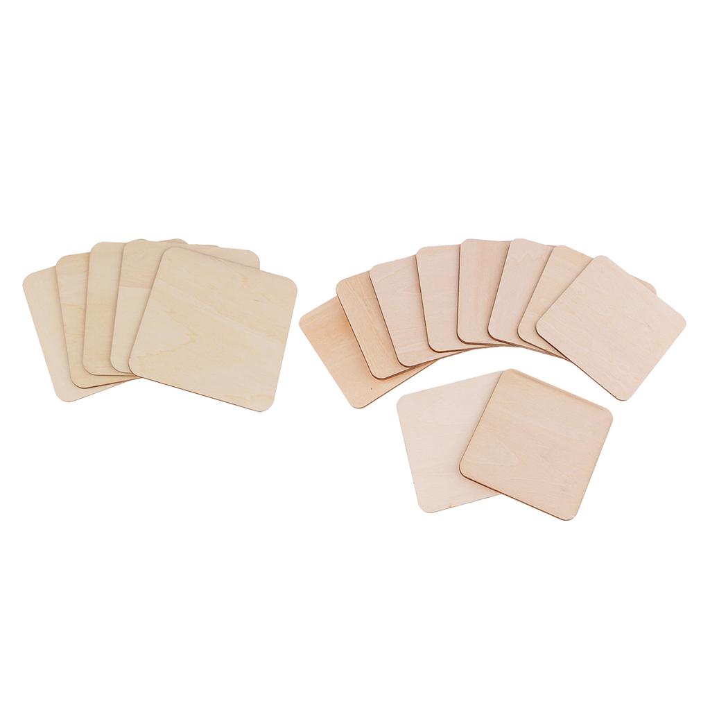 15pcs Mixed Blank Wood Square Plaque Unfinished Wooden Cutout Shapes Craft