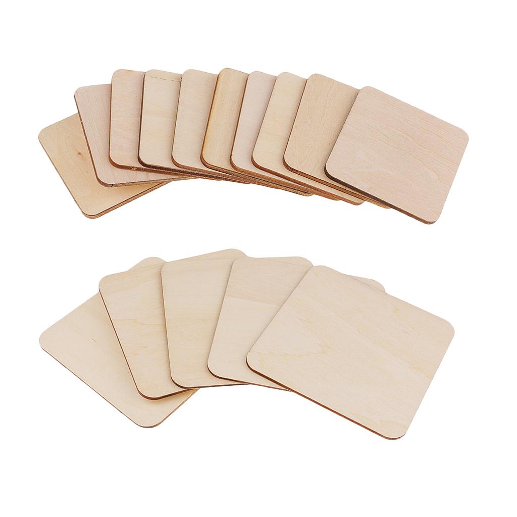 15pcs Mixed Blank Wood Square Plaque Unfinished Wooden Cutout Shapes Crafts