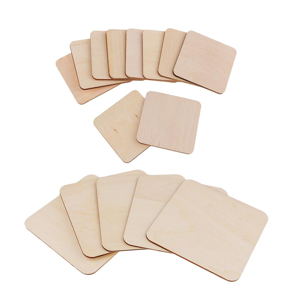 15pcs Mixed Blank Wood Square Plaque Unfinished Wooden Cutout Shapes Crafts