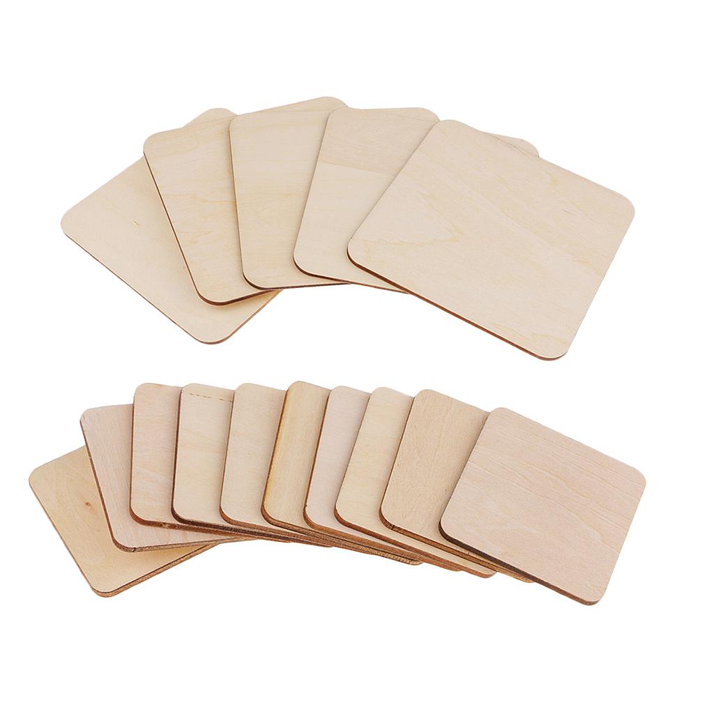 15pcs Mixed Blank Wood Square Plaque Unfinished Wooden Cutout Shapes Crafts