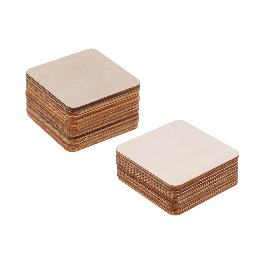 20pcs Mixed Blank Wood Square Plaque Unfinished Wooden Cutout Shapes Crafts