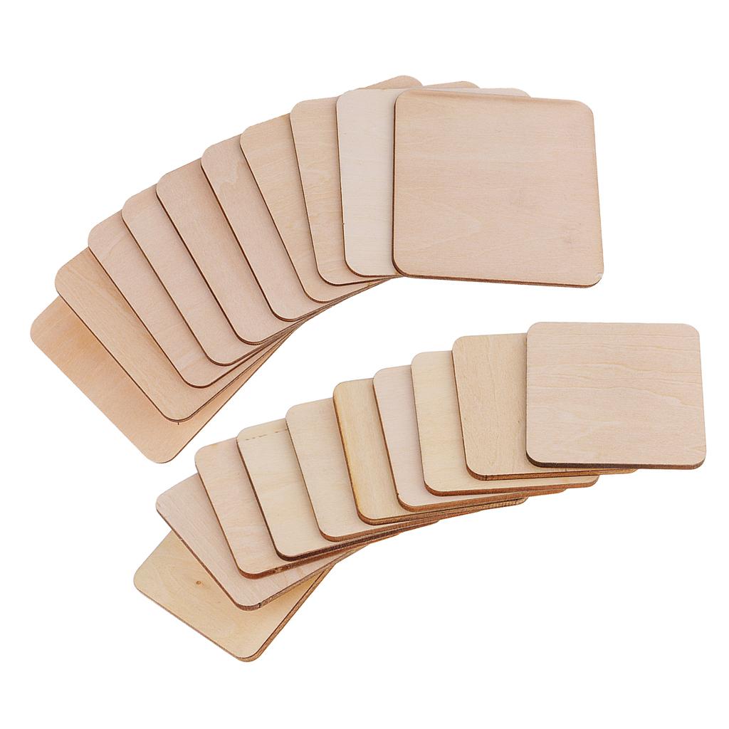 20pcs Mixed Blank Wood Square Plaque Unfinished Wooden Cutout Shapes Crafts