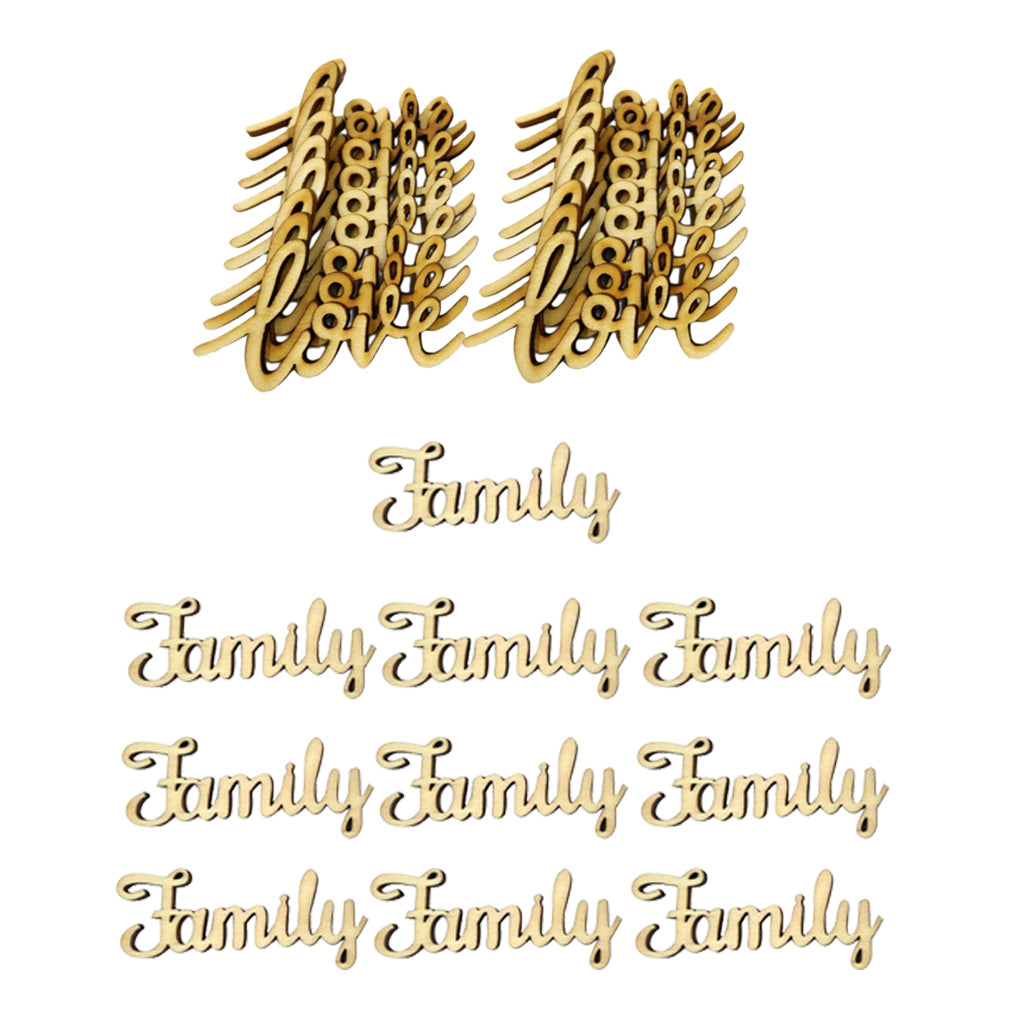 10Pcs Wood Pieces Family Letters Decoration Crafts & 36Pcs Love Shape
