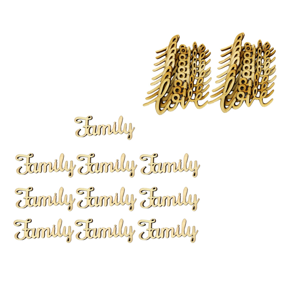10Pcs Wood Pieces Family Letters Decoration Crafts & 36Pcs Love Shape