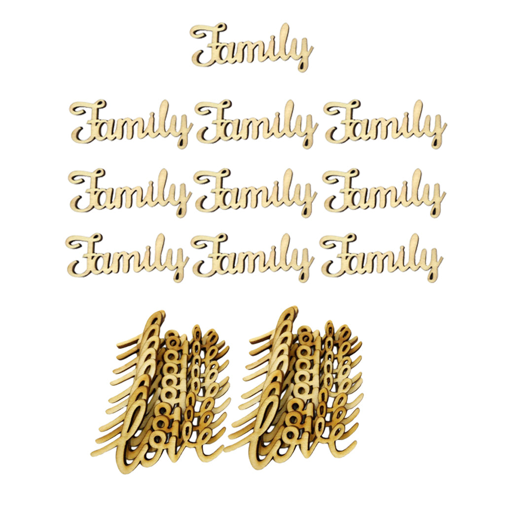 10Pcs Wood Pieces Family Letters Decoration Crafts & 36Pcs Love Shape