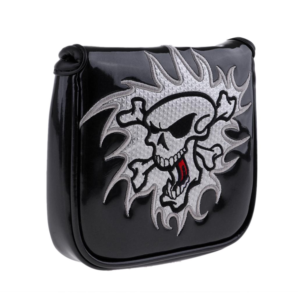 2Pcs Square Skull Golf Mallet Putter Head Cover Bag with Magnetic Closure