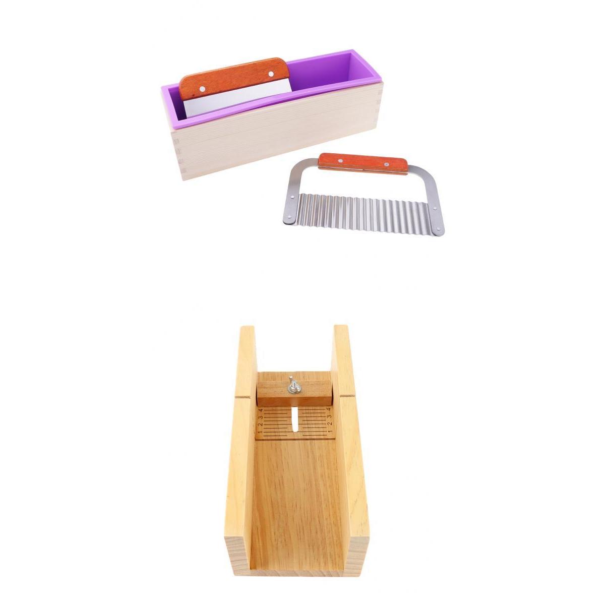 4 Piece Wooden Soap Cutter Mold Silicone Soap Making Loaf Mould Metal Cutter