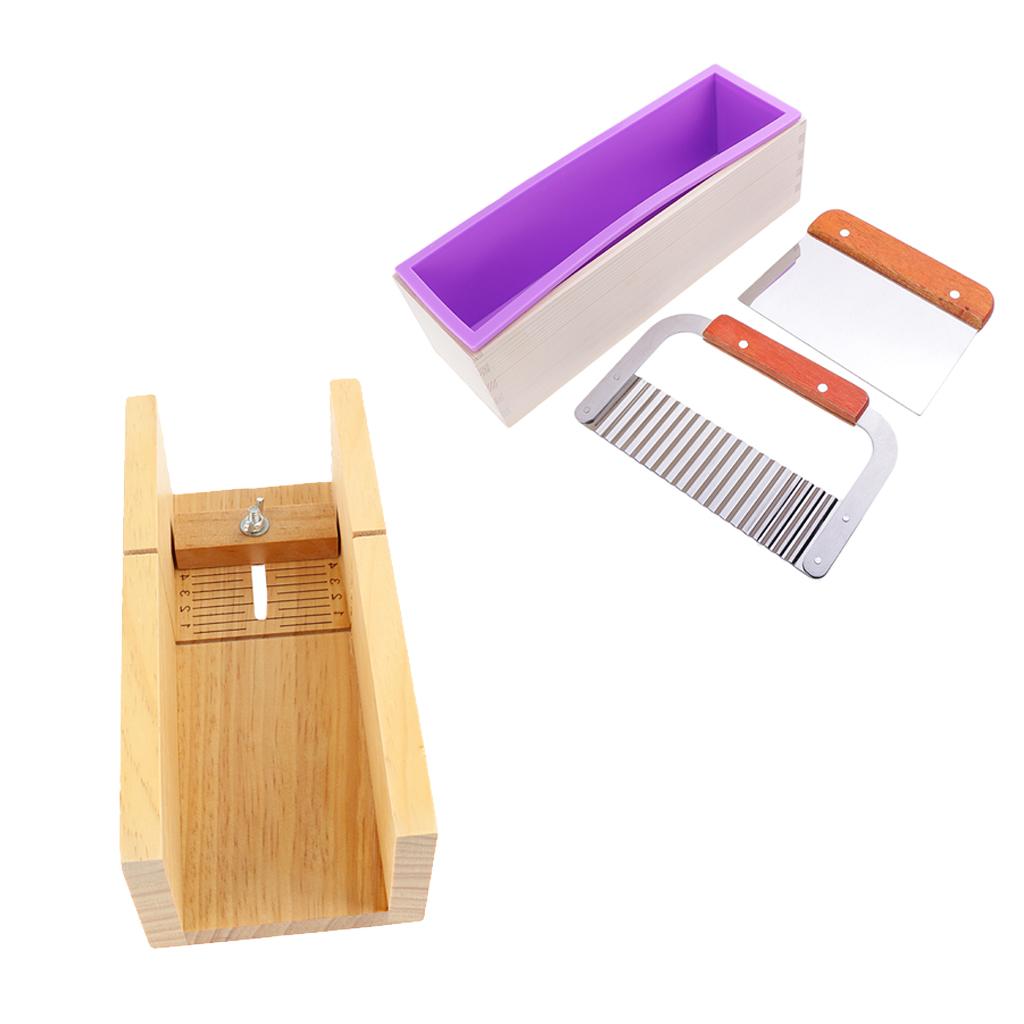 4 Piece Wooden Soap Cutter Mold Silicone Soap Making Loaf Mould Metal Cutter