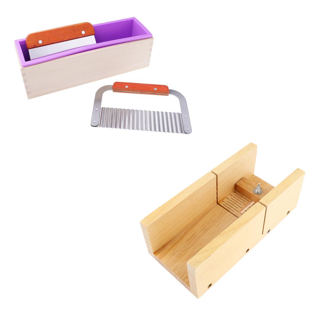 4 Piece Wooden Soap Cutter Mold Silicone Soap Making Loaf Mould Metal Cutter